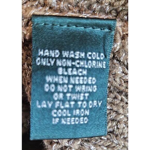 LAUREN RALPH LAUREN Petite PS PM Cable Knit Sweater Gold Metallic 3/4 Sleeve 34" - Picture 8 of 8